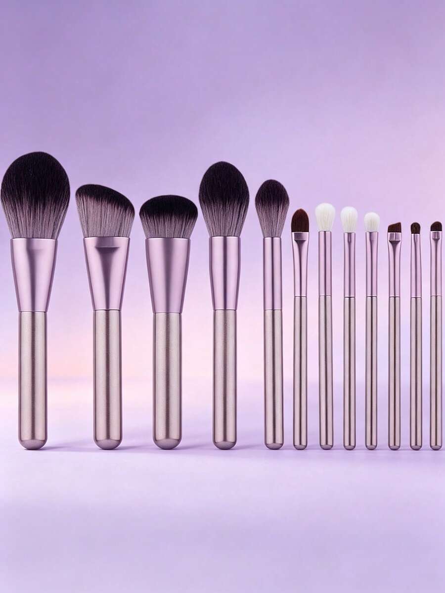 YZIMENG 6/12pcs Professional Makeup Brush Set, Soft Synthetic Bristles, Wooden Handle Cosmetic Brushes, For Foundation, Blush, Eyeshadow, Complete Face Makeup Tools For Daily And Professional Use - Lilac Purple - View 1