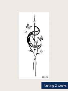 1pc Herbal Juice Semi-Permanent Magic Tattoo Sticker Moon Branch Leaf Star Butterfly Pattern Long-Lasting 14 Days No Fading No Reflection Arm Waist Belly Back Body Temporary Tattoo Sticker - Blue - View 9