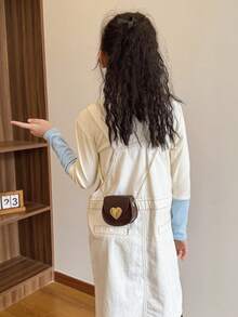 Vintage Litchi Texture Mini Saddle Bag, Heart Metal Lock Chain Crossbody Bag, Versatile Coin Purse For Girls - A - View 5