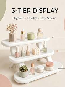 Three-Tier Counter Display Shelf, Small Tiered Storage Shelf, Suitable For Bathroom Vanity, Cosmetics, Perfume, Nail Polish, Skincare Samples, Desktop Stationery, Mini Dolls, And Collectibles - Multicolor - View 2