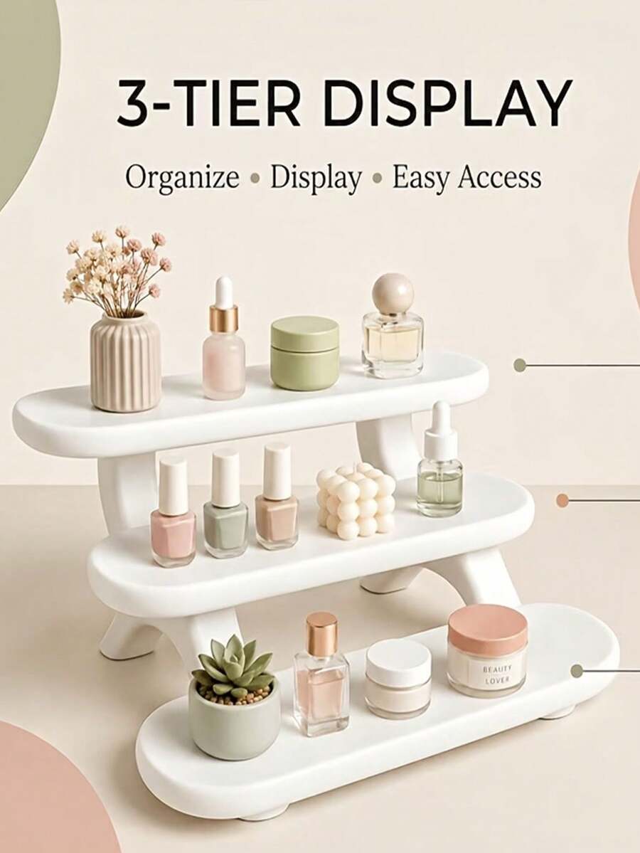 Three-Tier Counter Display Shelf, Small Tiered Storage Shelf, Suitable For Bathroom Vanity, Cosmetics, Perfume, Nail Polish, Skincare Samples, Desktop Stationery, Mini Dolls, And Collectibles