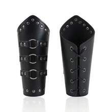1 Pair Medieval Leather Bracers Men Women Universal Retro PU Leather Viking Warrior Armor Rivet Buckle Strap Design Halloween LARP Cosplay Props - Multicolor - View 4