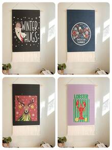 1PC Tapestry, Wall Hanging, Long Linen Vintage Tassel Tapestry, Vertical Wall Decor, Animal Print Design; Versatile For Living Room, Bedroom, Office, Party And More - Multicolor - View 1