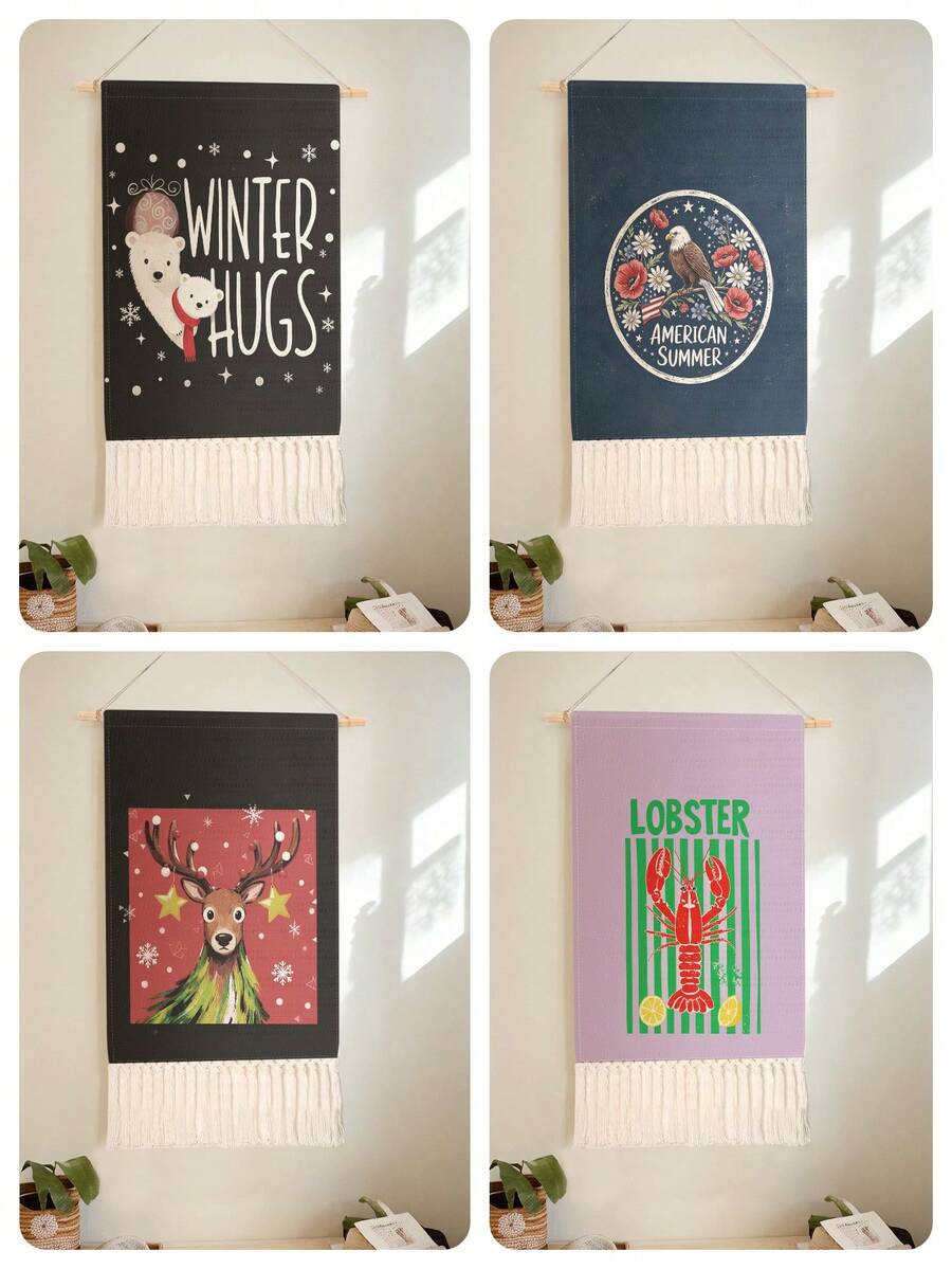 1PC Tapestry, Wall Hanging, Long Linen Vintage Tassel Tapestry, Vertical Wall Decor, Animal Print Design; Versatile For Living Room, Bedroom, Office, Party And More - Multicolor - View 1