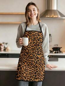 1pc/2Pcs Women Leopard Pattern Apron, Stylish Animal Print Sleeveless Apron, Household Waterproof Apron For Kitchen Cooking & Party - Multicolor - View 1