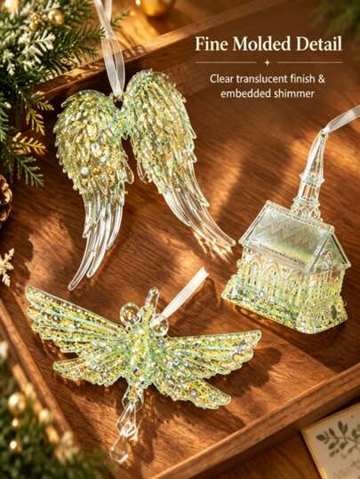 1pc Crystal Acrylic Decor 15x11x3cm 6pcs Set Faceted Glitter Finish Pre-Strung Ribbon Lightweight Transparent Church Wings Bird Horse Tree Christmas Party Supplies Christmas Decor Home Christmas Gift Holiday Tree Window Christmas Home Decor
