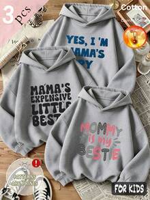 مجموعة هودي من 3 قطع للبنات من الصوف الناعم للخريف/الشتاء مطبوع عليها YES I'M MAMA COPY MAMA EXPERT LITTLE BESTIE MOMMY Is My BESTIE بطراز Y2K - رمادي منقوش + رمادي منقوش + رمادي منقوش - مشاهدة 1