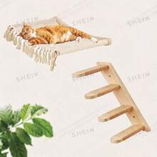 1pc Cat Wall Shelf And 1pc Perch, Tassel Cat Hammock, Cat Ladder, Modern Cat Furniture Suitable For Sleeping, Playing And Climbing - Apricot - View 5