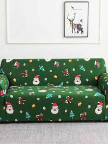 Holiday Christmas Couch Cover With Santa Claus Print, Stretch Sofa Slipcover With Christmas Tree Pattern, Decorative Furniture Protector For Living Room Bedroom Home Decor - Green - Christmas Snowflake - View 8