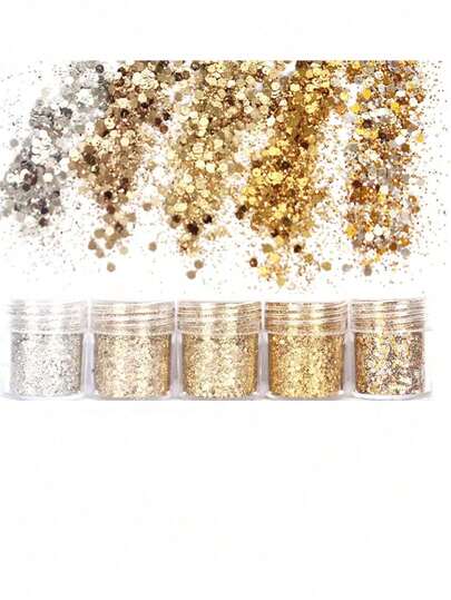 5/2/1pc Gold Chunky Glitter, Includes Nail Polish Powder Stick, Random Color, 5 Bottles 5 Colors, Face Glitter, Holographic Hair Craft Glitter, Cosmetic Glitter, DIY Nail Art Decorations, Nail Gems, Nail Supplies, Christmas And New Year Gifts