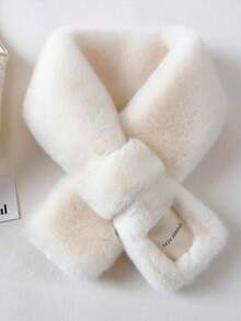 Women's Faux Fur Collar Warm Scarf, Solid Color Fluffy Fleece, Cross Tie Design With Label, Minimalist Style, Suitable For Spring, Autumn, Winter Daily Wear - Multicolor - View 6