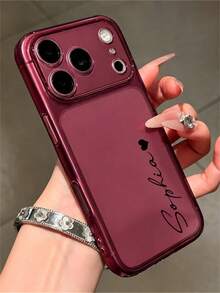 [Customized] Personalized Customized Letters Engraving Name Advanced Matte Translucent Color Pattern Phone Case Compatible With IPhone 18 17 Pro Max 18 Pro 16 15 14 13 12 11 Pro Max 14 15 16 Plus Shockproof Protective Cover - Burgundy - View 2