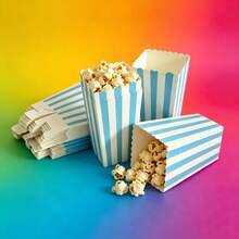 12-Pack Striped Popcorn Boxes - Carnival Party Mini Paper Popcorn Candy Containers Movie Night Party Supplies (Blue) - Blue and White Vertical Stripes - View 5