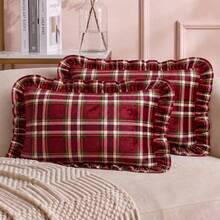 1pc/2pcs Christmas Plaid Ruffle Throw Pillow Covers 18x18 Inch Scottish Tartan Cushion Case For Farmhouse Home Holiday Decor(Big Red) - Red - View 8