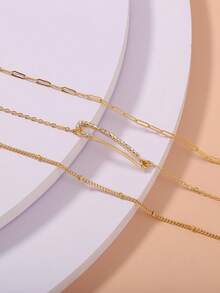 3pcs/Set Women's Brooch Bracelet Set, Beach Vacation Layered Style, Multi-Layer Stacked Brooch Bracelet Set - Yellow Gold - View 3
