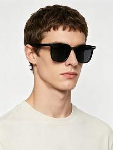 1 PC Men's Square Fashion Glasses Lightweight Solid Color PC Frame Gray Lens Casual Versatile For Street Outdoor Daily Occasions With Glasses Box - Multicolor - View 1