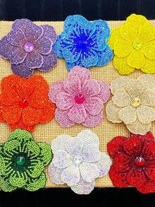 1 Rhinestone Embellished Double-Layer Five Petal Flower Applique; A Handcrafted Diy Accessory Suitable For Decorating Shoes, Hats, Bags, And Hair Accessories. - Multiple Styles - View 1