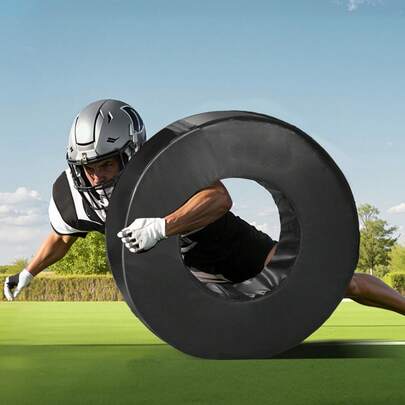 Cercle de plaquage de football, mannequin de plaquage de football, anneau de plaquage en PVC imperméable et mousse haute densité, équipement d'entraînement avec sangles, pour blocage, exercices de frappe et pratique, noir, 1 pièce