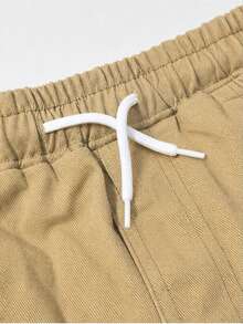 1pc Boys' Casual Daily Wear Street Style Japanese Camping Inspired Minimalist Unisex Solid Color Denim Cargo Pants - Camel - View 4