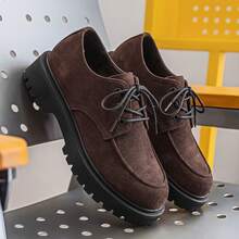 New British Style Matte Surface Thick Sole Derby Shoes Chunky Heel Retro Casual Shoes - Brown - View 4