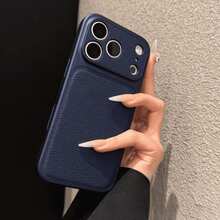 豪華 PU 皮革荔枝紋理啞光手機殼，適用於 iPhone 18 Pro Max 18 Pro，防指紋硬殼，適用於 17 Pro Max 16 Pro Max 15 14 Plus 13 Pro Max 12 11 16e 17e，18 & 17 系列大窗蓋 - 深藍色 - 查看 5