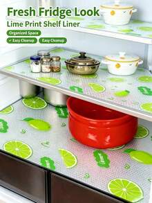 8/4pcs Lime Print Refrigerator Shelf Liners, Waterproof Non-Slip Fridge Mats, Washable Cuttable Drawer Protectors For Fridge Shelves, Kitchen Cabinets & Home Organization - Green - View 2