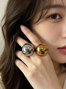 1pc Oversized Oval Stainless Steel Women's Ring - Oversized Oval Women's Ring - View 5