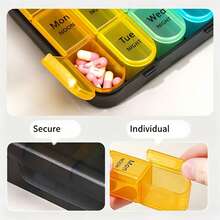 Portable Travel Pill Box, Large Capacity 21 Compartments Seven Days A Week, Portable Medicine Manager, Morning, Afternoon And Evening Vitamin Storage Box, Pill Organizer, Travel And Office Colorful Medicine Storage Box - one-size - View 4
