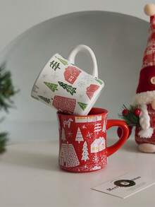 CMYD Studio 1 buah Mug Kopi Keramik Tema Natal 300ml, Desain Pohon Natal & Kepingan Salju, Cocok untuk Makan Malam Natal, Cangkir Susu, Mug Latte, Hadiah Pasangan untuk Kembali ke Sekolah - MultiWarna - View 12
