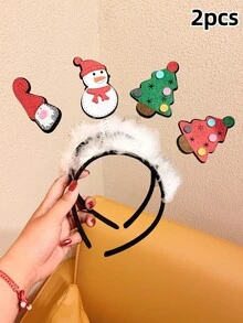1件/2件/4件女孩聖誕春季卡通髮箍，毛絨邊緣雪人聖誕樹節日派對拍照道具髮飾 - 彩色 - 查看 10