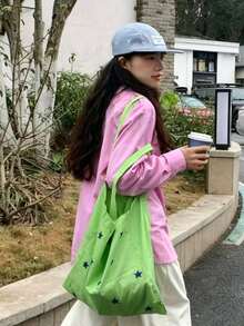 2025新款中式刺繡藝術清新仙氣風布製托特包，單肩手提包，通勤大容量後背包 - 綠色 - 查看 5