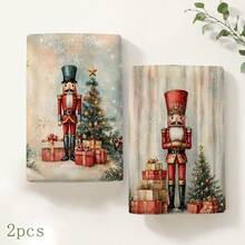 2pcs Nutcracker Print Kitchen Towels, Christmas Tree Gift Box Snowflake Holiday Pattern Hand Towels, Vintage Country Winter Style Dish Cloth Tea Towel, Suitable For Kitchen Cooking, Baking, Cleaning Wiping And Christmas Home Decor, Christmas Winter Holiday Gift - Multicolor - View 8