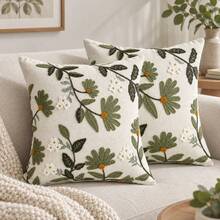 1pc Embroidered Floral Throw Pillow Cover, Sage Green Daisy Tufted Cushion Case, Bohemian Farmhouse Style Decorative Pillowcase, Suitable For Sofa Living Room Home Decor (Pillow Insert Not Included) - Sage Green - View 11