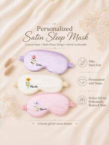 Luxury Personalized Sleep Mask, Satin Eye Mask, Customizable Name, Elegant Floral Pattern, Gift For Her, Birthday Gift, Self-Care Gift - Multicolor - View 6