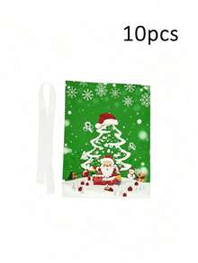 10pcs Christmas Gift Bags, Drawstring Closure Design, Convenient For Storing Candies And Small Gifts. Suitable For Christmas Eve Gift Packaging, Can Be Used For Christmas Party, Home Holiday Scene Decoration, Both Practical Gift Packaging Bags And Christmas Atmosphere Decoration. - Multicolor - View 13