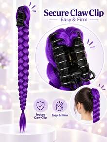 Wig Ekor Kuda Kepang Panjang Ungu, Wig Ekor Kuda Tebal Panjang dengan Jepitan Cakar, Kepang Berpilin, Cocok untuk Halloween, Pesta, Cosplay, K-Pop, Y2K dan Festival - MultiWarna - View 2