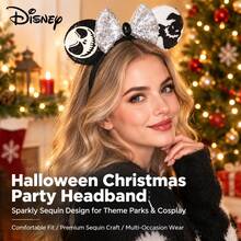 Disney Ear Headband, Glitter Sequin Bow Halloween Costume Headband, Gothic Skull Cosplay Accessory - Multicolor - View 4