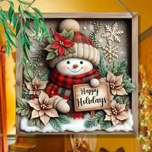 1pc Christmas Wooden Snowman Scene Decoration, Porch Window Hanging Ornament, Suitable For Home And Living Room Holiday Decor, Christmas Gift, 2D Flat - Hanging Ornament - View 5