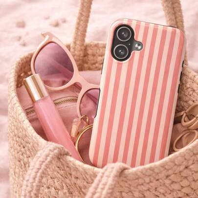 Pink Stripe Hard Shell Phone Case- Minimalist Design, Girly Cover