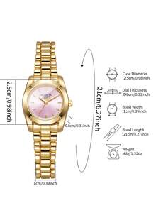 Women's Luxury Minimalist Quartz Watch With Scale Dial, Elegant Alloy Band Wristwatch, Gift For Girlfriend (1pc/Set) Watch Box Not Included - Gold - View 3
