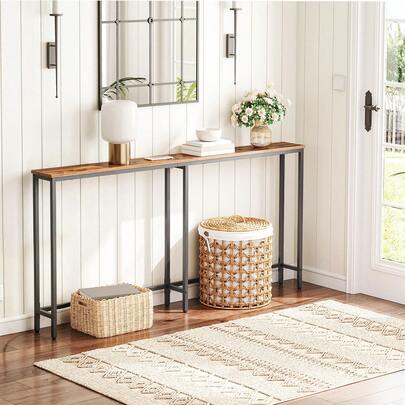 Slim Console Table , 165/180/200 Cm Long Hallway Table , Behind Sofa Table Narrow For Hallway, Entryway, Foyer, Living Room, Rustic Brown And Black