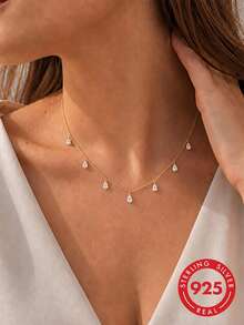 1pc S925 Sterling Silver Romantic Fluid Tassel Water Drop Pendant Clavicle Necklace, Delicate Luxury High-End Neck Accessory For Women, Niche Personalized Design For Date, Party, Gift For Lover, Friend, Holiday, Birthday - Water Drop - View 5