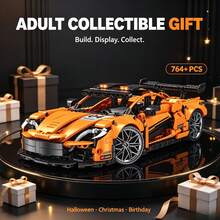 Orange Supercar Building Model, 764+ Pieces Adult Collectible Building Block Set, Aerodynamic Body, Includes Wheels And Chassis, Suitable For Halloween, Christmas, Thanksgiving And Birthday Gifts For Hobby Collectors - Orange - View 4
