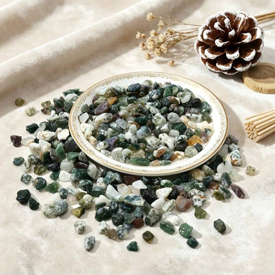 Natural Water Grass Agate Gravel, Suitable For Fish Tank, Bonsai, Terrarium, Etc. - Army Green - View 1
