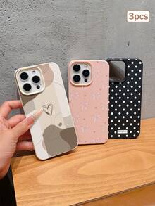 3件裝彩色印花皮革紋理 TPU 防震全包覆手機保護殼，適用於 Apple 11/12/13/14/15/16/17 Pro Max - 彩色 - 查看 1
