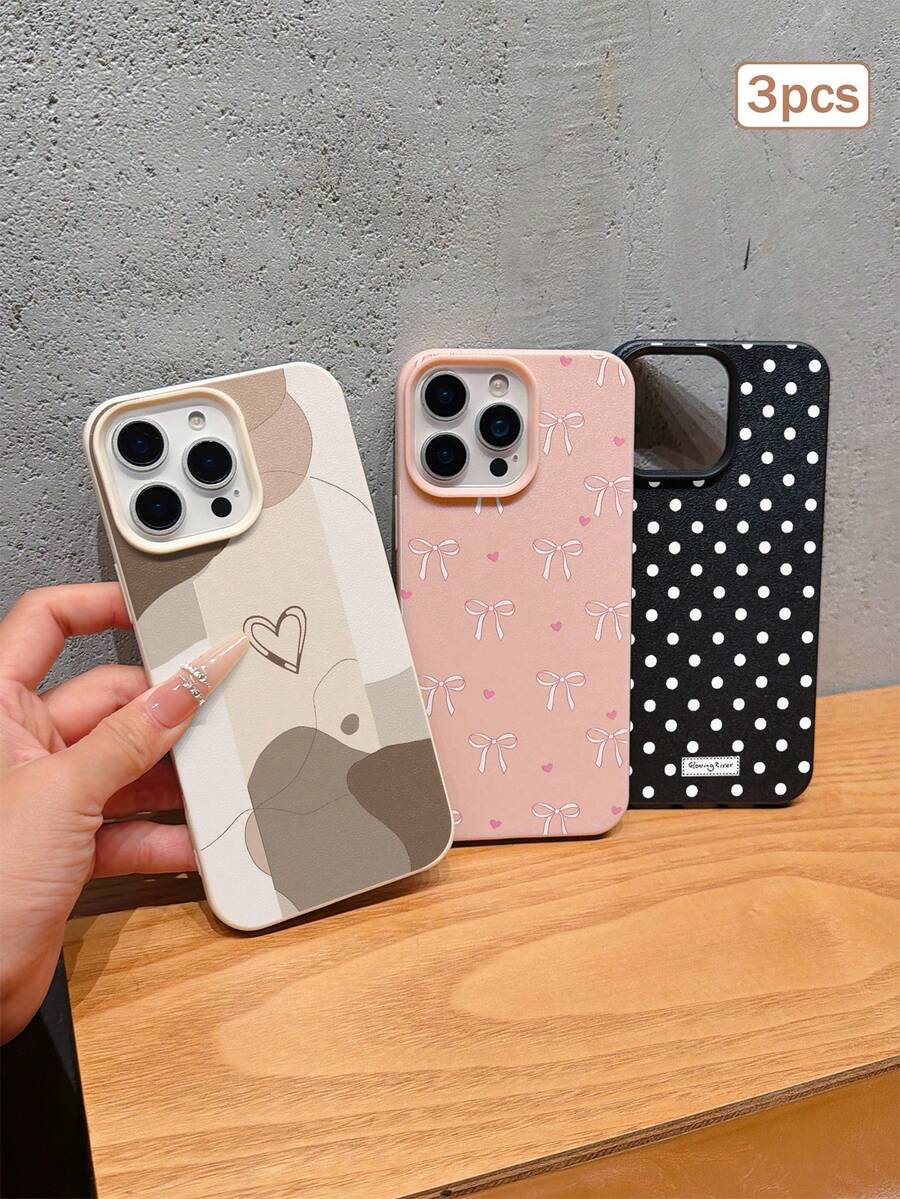 3件裝彩色印花皮革紋理 TPU 防震全包覆手機保護殼，適用於 Apple 11/12/13/14/15/16/17 Pro Max - 彩色 - 查看 1