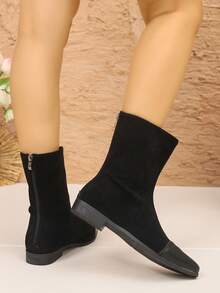Women's Ankle Boots Flat Square Toe Dress Boots, Back Zipper, Closed Toe, Autumn/Winter, Western, Party, Comfortable, Ankle Boots - Black - View 6