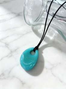 1pc Resin Water Drop Pendant Long Necklace With Adjustable Black Wax Cord And Marble Pattern Pendant, Sweater Chain Suitable For Women's Daily Wear - Multicolor - View 9