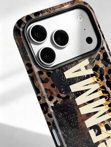1pc Modern Personalized Leopard Print Text Name Pattern Customization, Personalized Signature Short Phrase Customization, Anniversary Gift, Valentine's Day Gift, Birthday Gift, Wedding Gift, Mother's Day Gift, Father's Day Gift, Best Friend Gift, Gift For Mom/Dad, Gift For Boyfriend, Gift For Girlfriend, 2-In-1 Glossy Film Hard Shell Phone Case Protective Cover, Compatible With Iphone 11/12/13/14/15/16/17 Pro Max - Multicolor - View 6