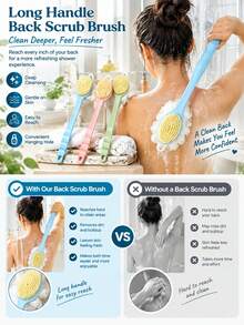 1pc Double-Sided Long Handle Bath Brush, Soft Bristle Brush Head With Bath Sponge Ball 2-In-1 Design, Extended Curved Handle For Easy Back Cleaning Without Help, Soft And Dense Bristles For Rich Lather And Gentle Skin Cleansing, Home Bathing And Body Scrubbing Tool, Practical Shower Accessory For Student Dorms, Unisex Daily Bathing And Cleaning Essential, Bathroom Hanging Storage With Easy Drainage, Practical Bath Gift For Family And Friends - Multicolor - View 3